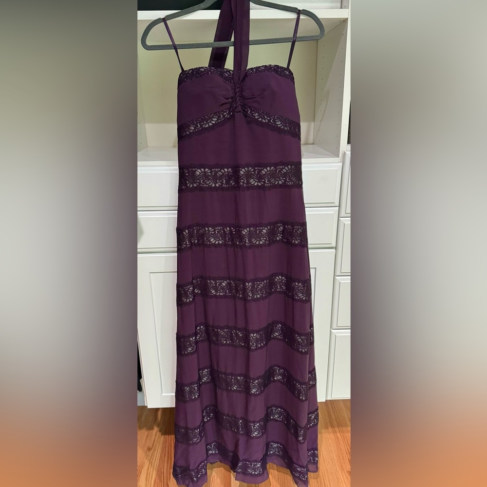 Floor length formal dress in deep purple